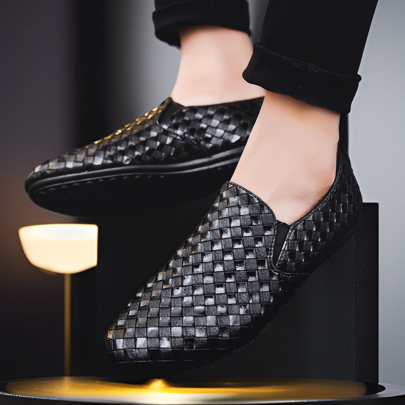 Men's Handwoven Leather Slip-On Shoes-MODAUTLET