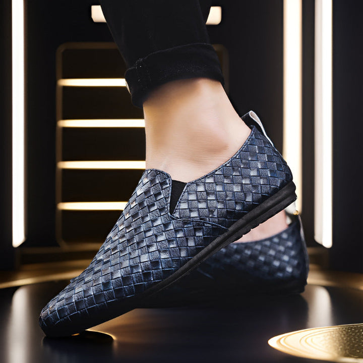 Men's Handwoven Leather Slip-On Shoes-MODAUTLET