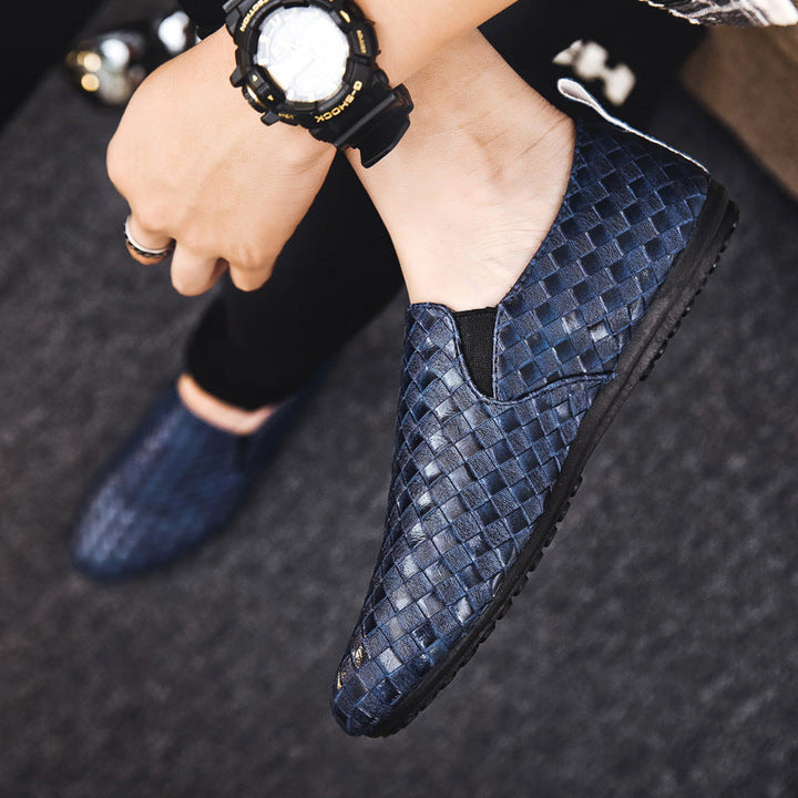 Men's Handwoven Leather Slip-On Shoes-MODAUTLET