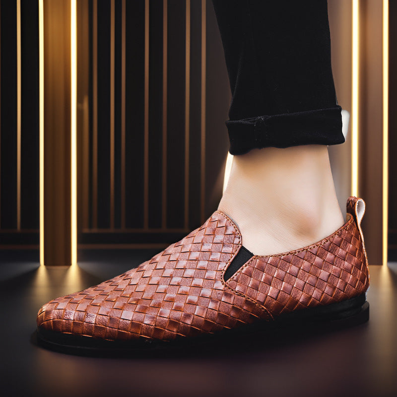 Men's Handwoven Leather Slip-On Shoes-MODAUTLET