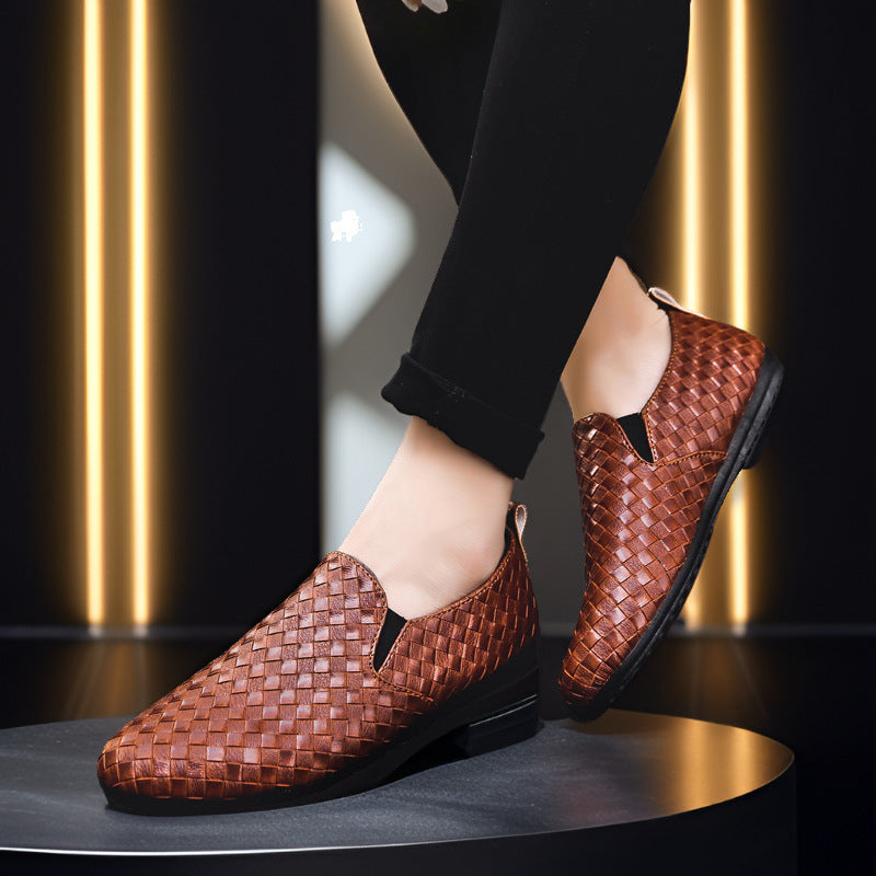 Men's Handwoven Leather Slip-On Shoes-MODAUTLET