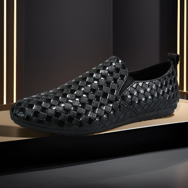 Men's Handwoven Leather Slip-On Shoes-MODAUTLET
