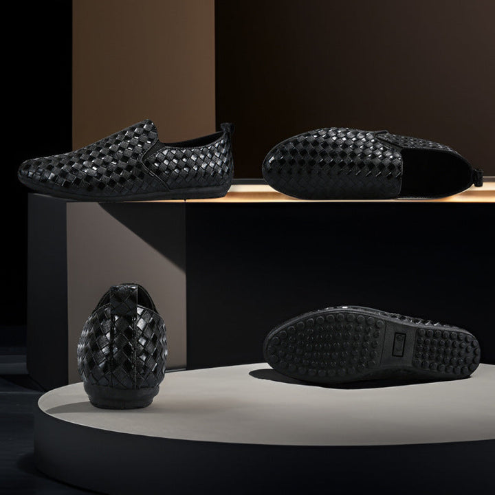 Men's Handwoven Leather Slip-On Shoes-MODAUTLET