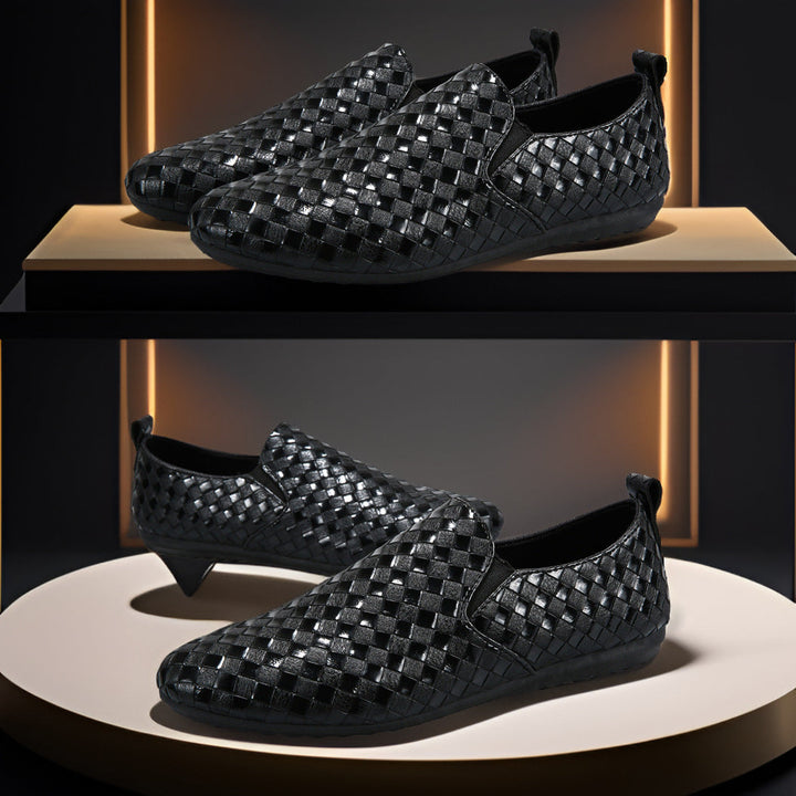 Men's Handwoven Leather Slip-On Shoes-MODAUTLET