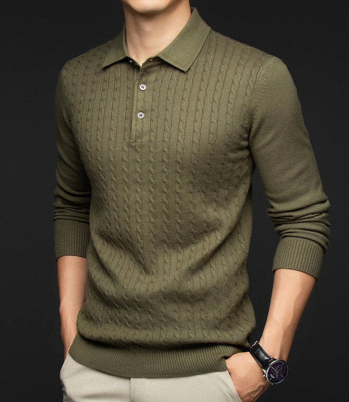 Men's Cable-Knit Polo Shirt-MODAUTLET