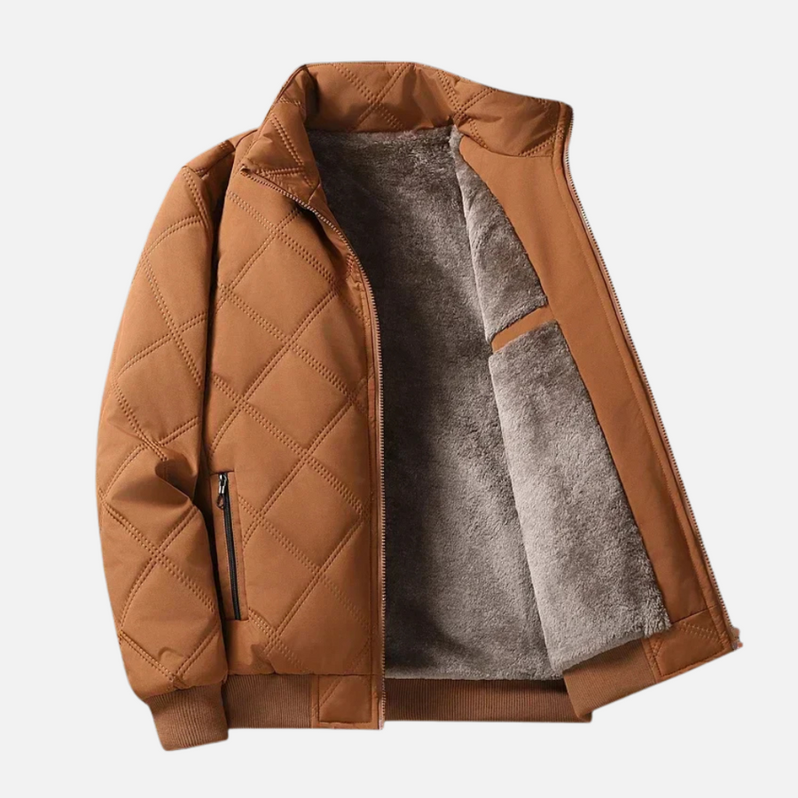 Diamond Pattern Stand-Up Collar Jacket Brown