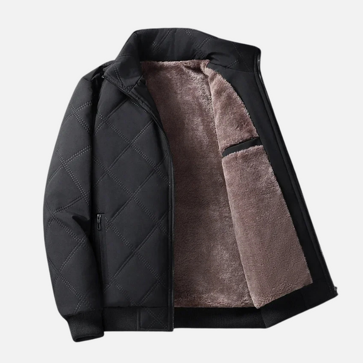 Diamond Pattern Stand-Up Collar Jacket Black