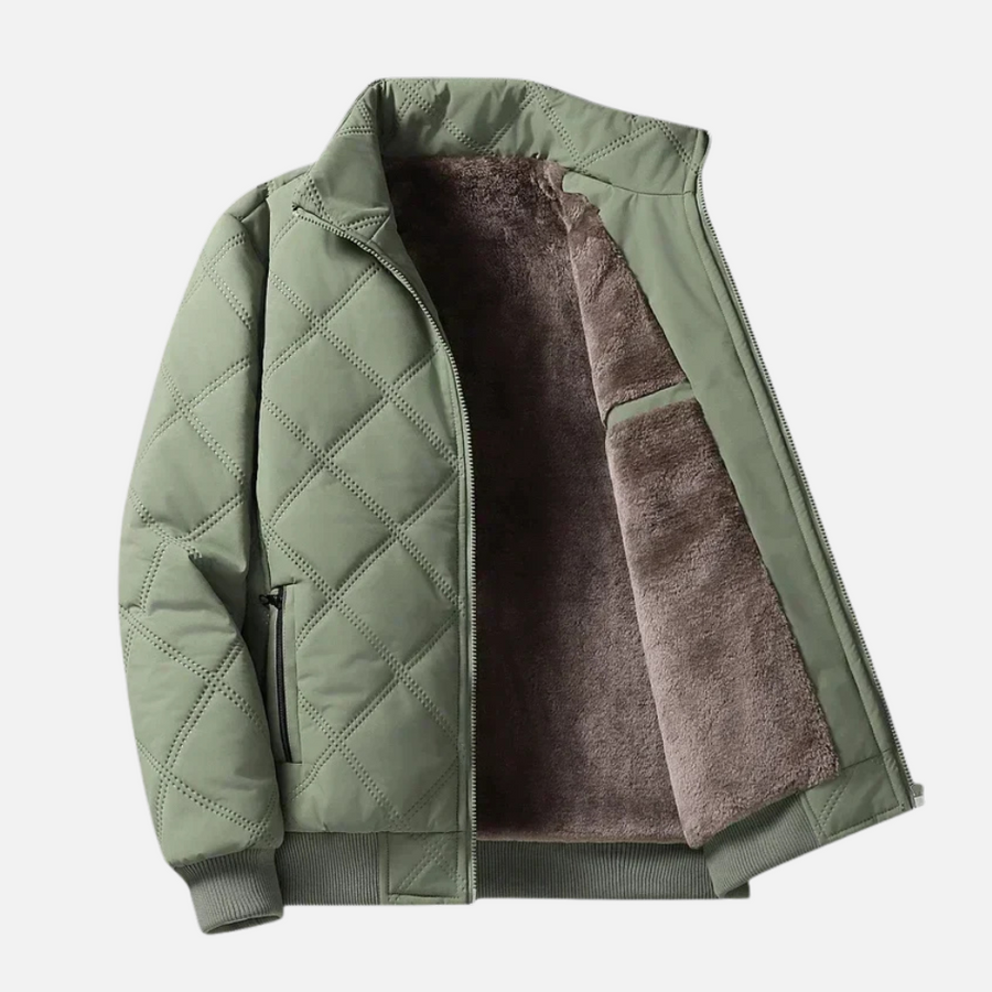 Diamond Pattern Stand-Up Collar Jacket Green