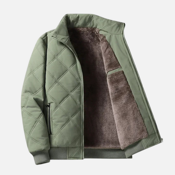 Diamond Pattern Stand-Up Collar Jacket Green