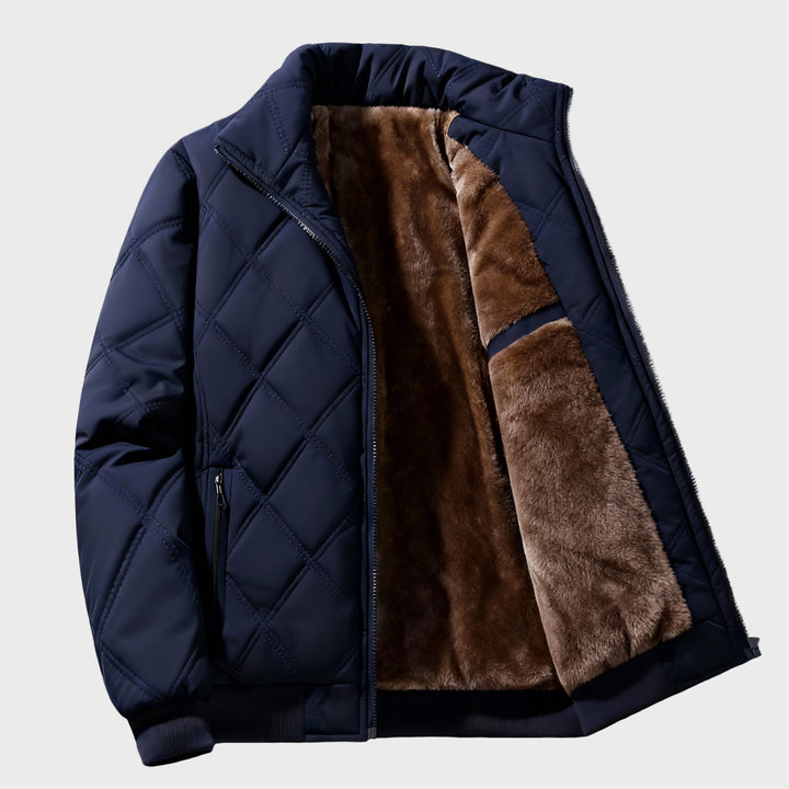 Diamond Pattern Stand-Up Collar Jacket Blue