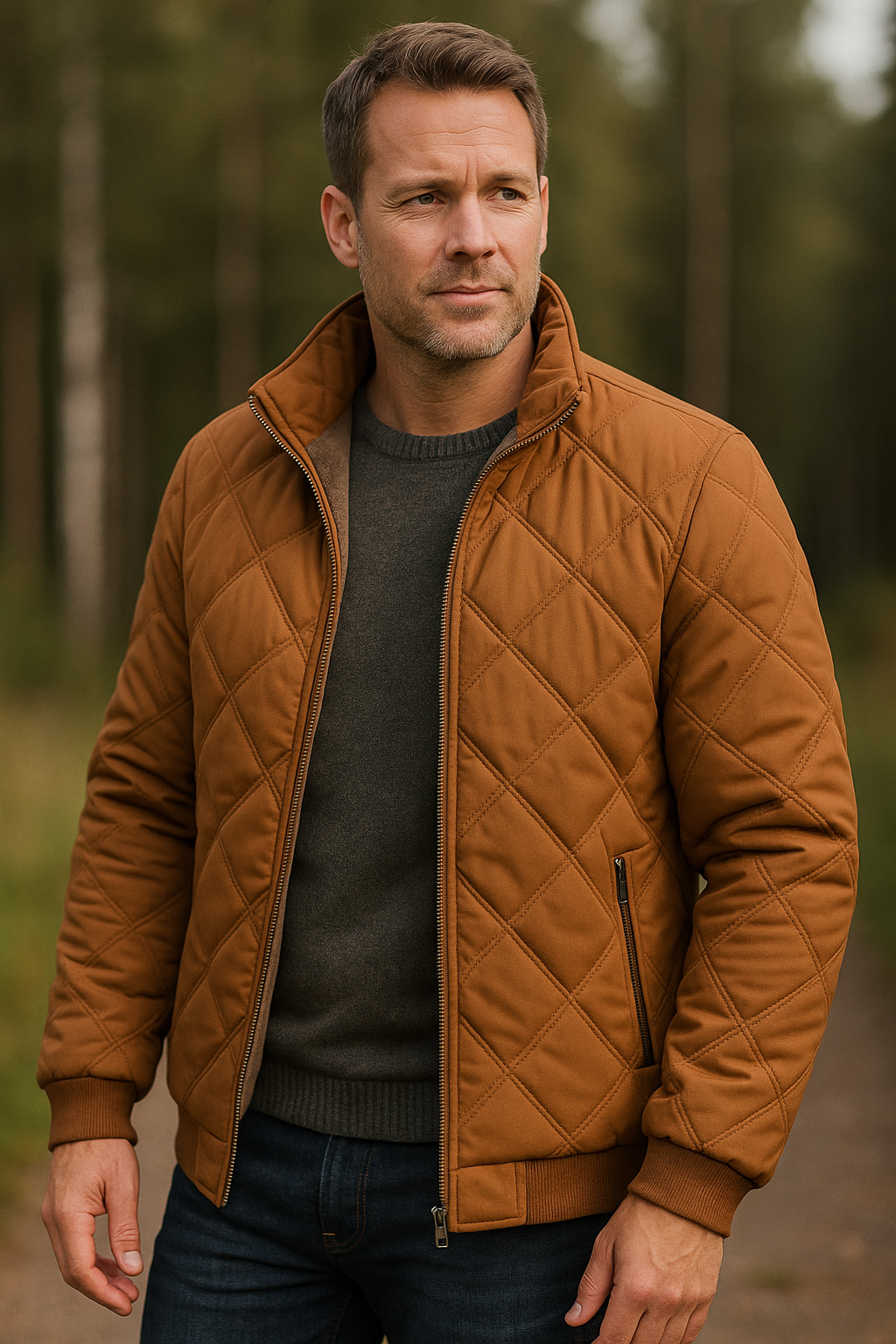 Diamond Pattern Stand-Up Collar Jacket