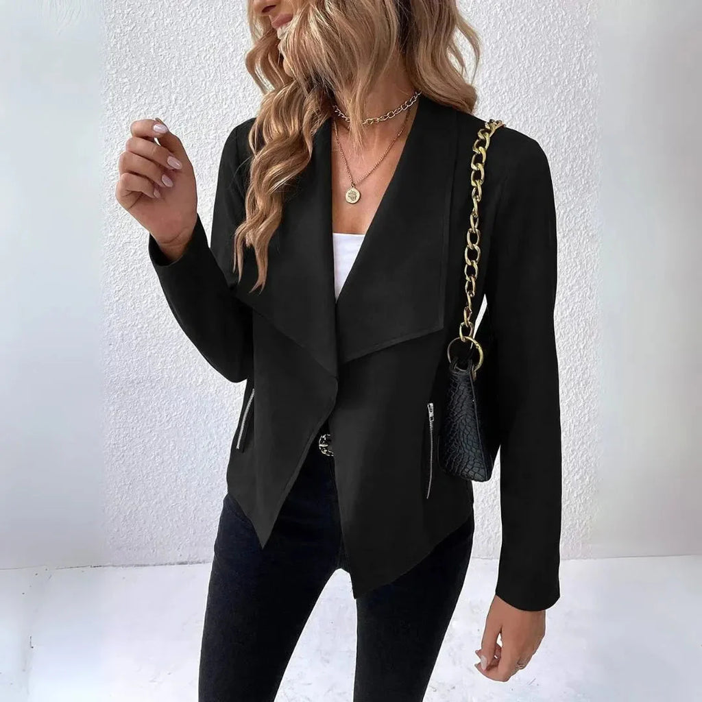 Chic Draped Open-Front Jacket Black