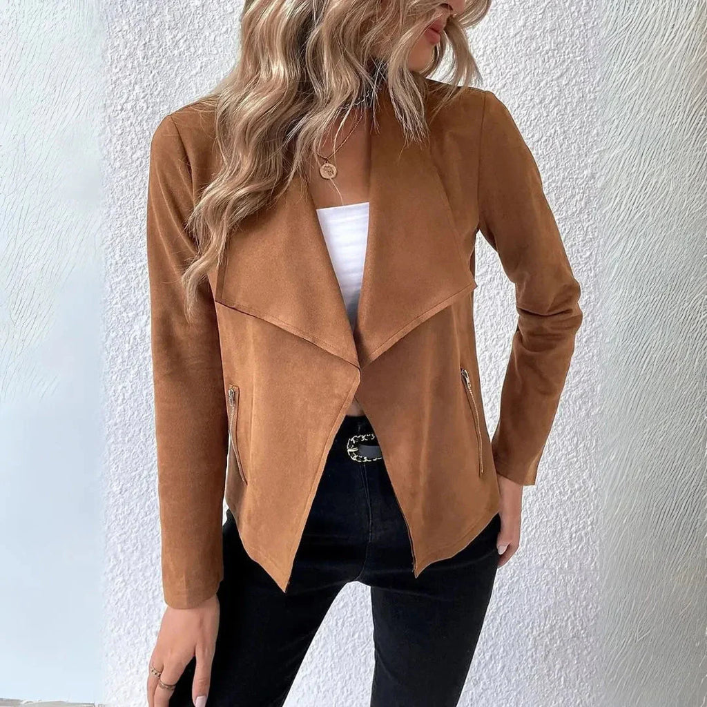 Chic Draped Open-Front Jacket Brown