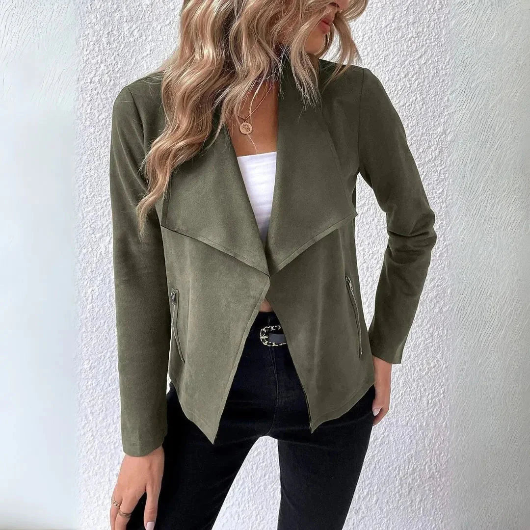 Chic Draped Open-Front Jacket Green