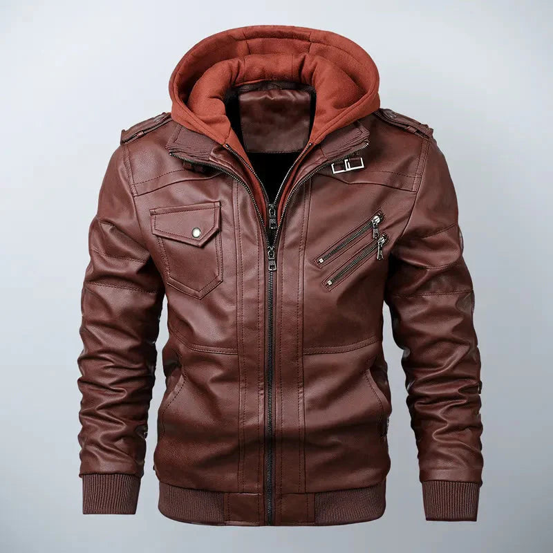 Men's Hooded Leather Jacket