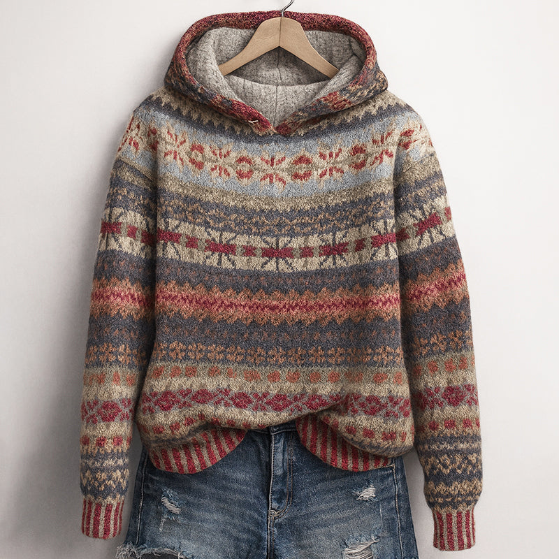 Vintage-Fair-Isle-Strickkapuzenpullover für Damen
