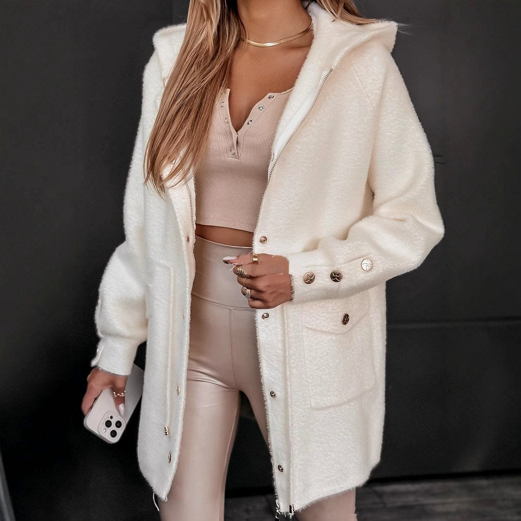 Women's Hooded Longline Fuzzy Jacket