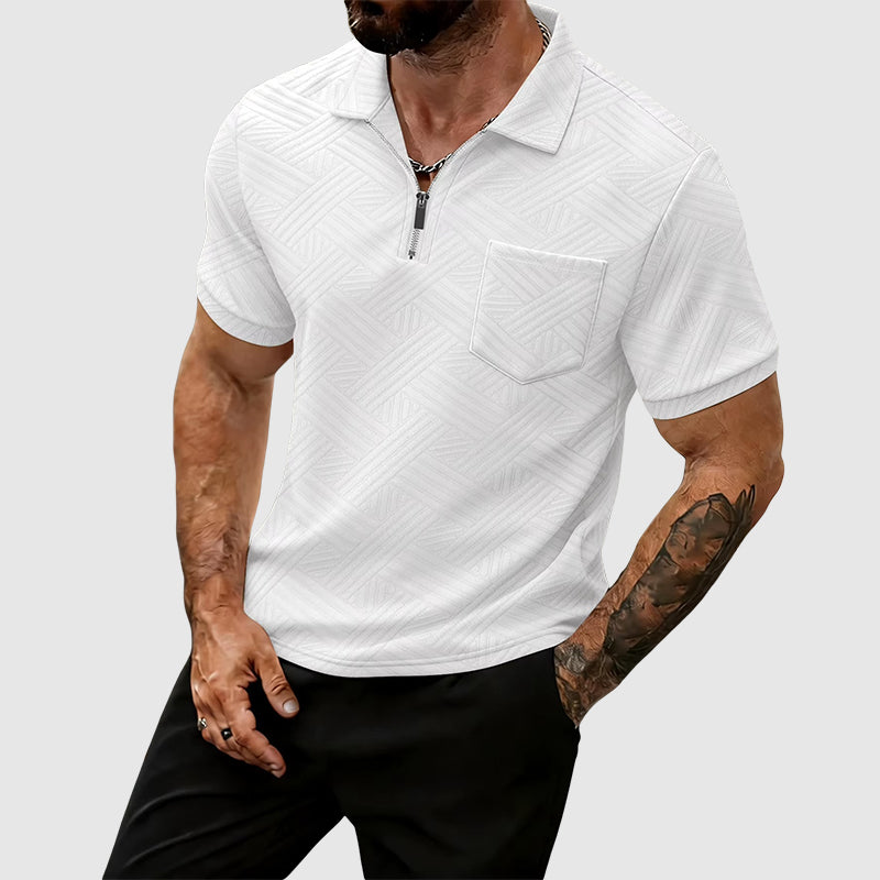 Dylan | Men's Geometric Textured Zip Polo Top-MODAUTLET