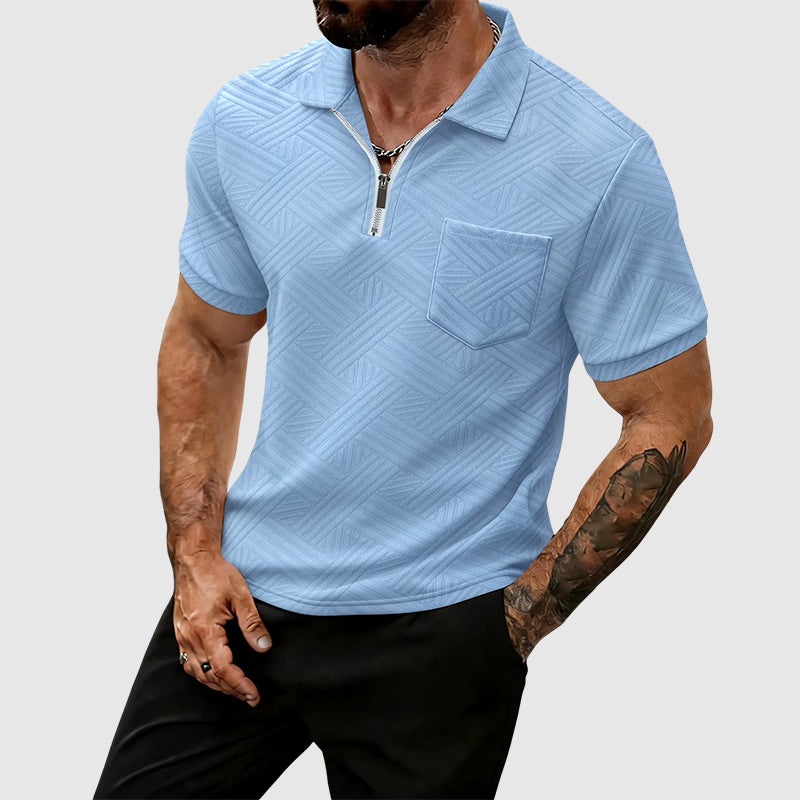 Dylan | Men's Geometric Textured Zip Polo Top-MODAUTLET