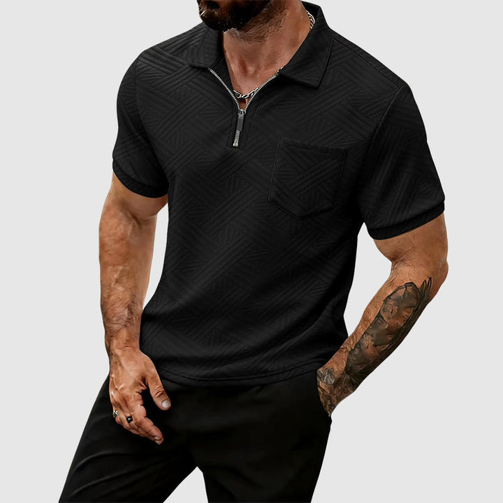 Dylan | Men's Geometric Textured Zip Polo Top-MODAUTLET