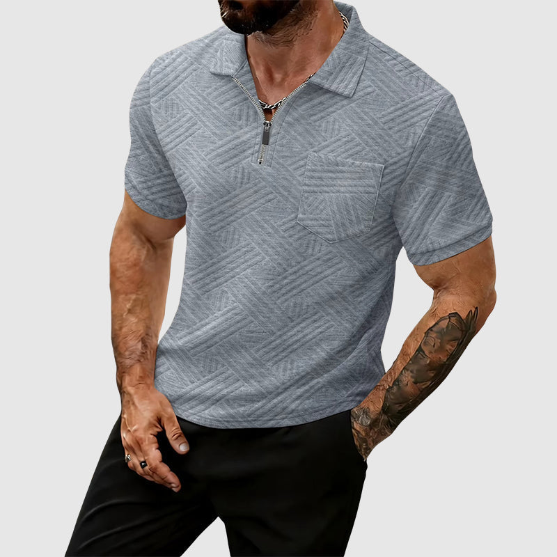 Dylan | Men's Geometric Textured Zip Polo Top-MODAUTLET