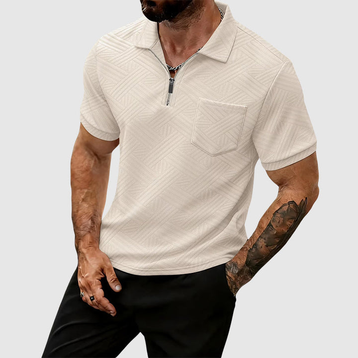 Dylan | Men's Geometric Textured Zip Polo Top-MODAUTLET