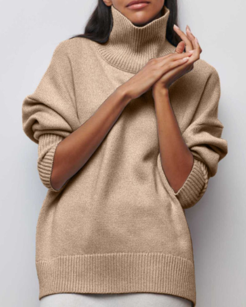 Women's Cozy Turtleneck Sweater Khaki