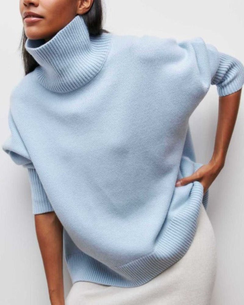 Women's Cozy Turtleneck Sweater Light Blue