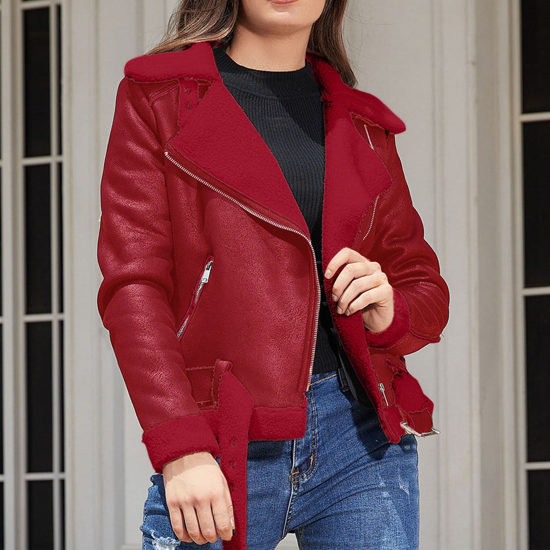 Eco Suede Winter Jacket With Plush Fur Collar And Belt