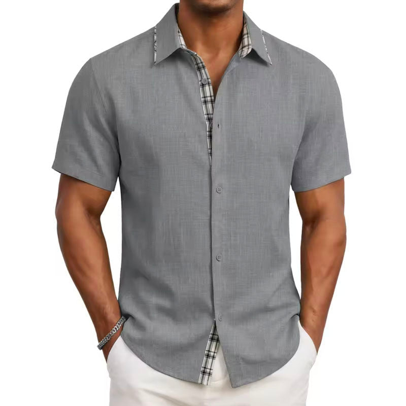 Edward | Men's Short Sleeve Shirt with Plaid Trim-MODAUTLET