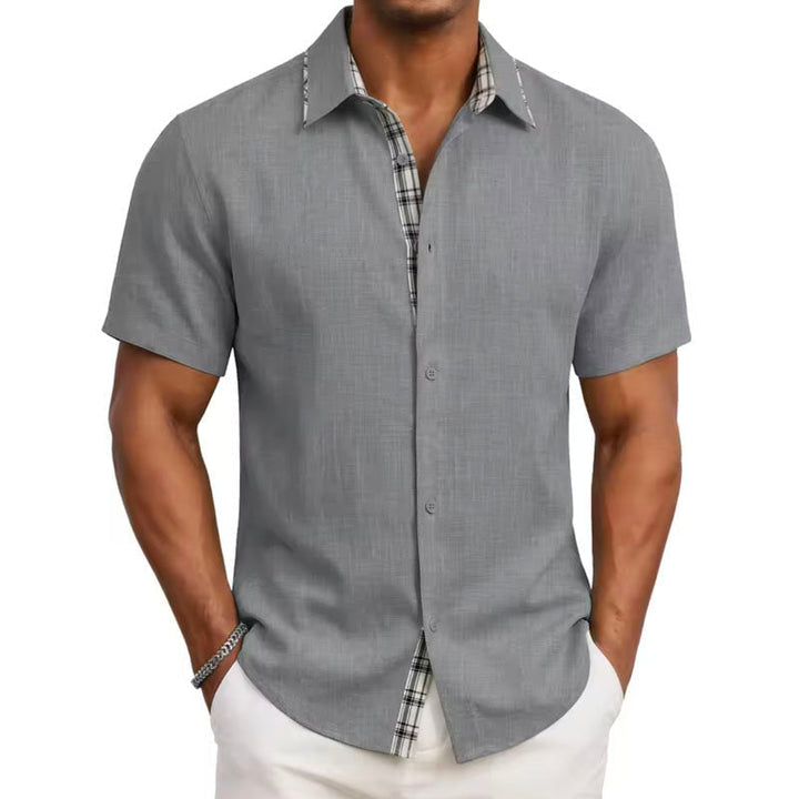 Edward | Men's Short Sleeve Shirt with Plaid Trim-MODAUTLET