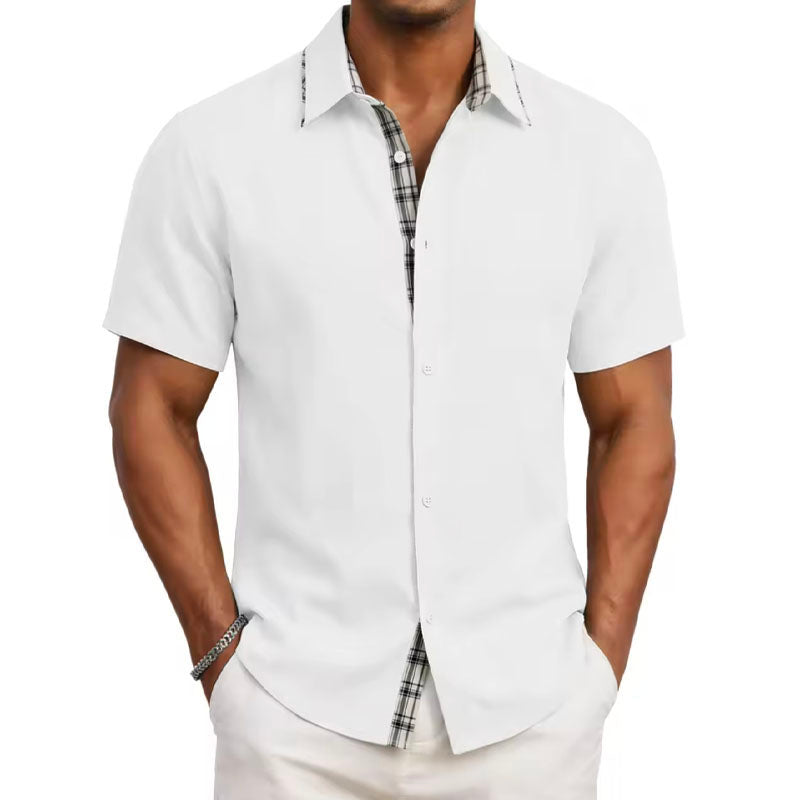 Edward | Men's Short Sleeve Shirt with Plaid Trim-MODAUTLET
