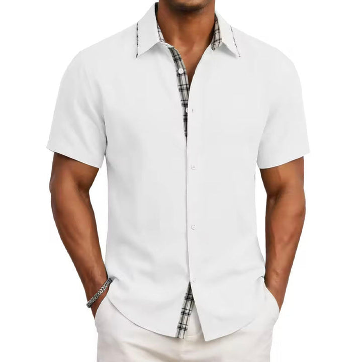 Edward | Men's Short Sleeve Shirt with Plaid Trim-MODAUTLET