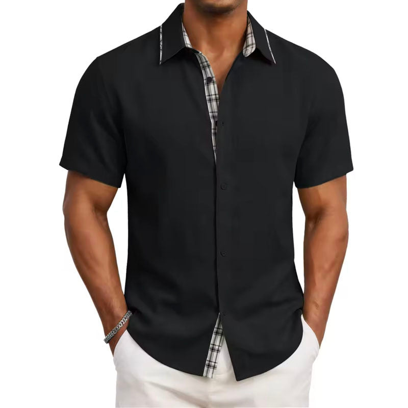 Edward | Men's Short Sleeve Shirt with Plaid Trim-MODAUTLET