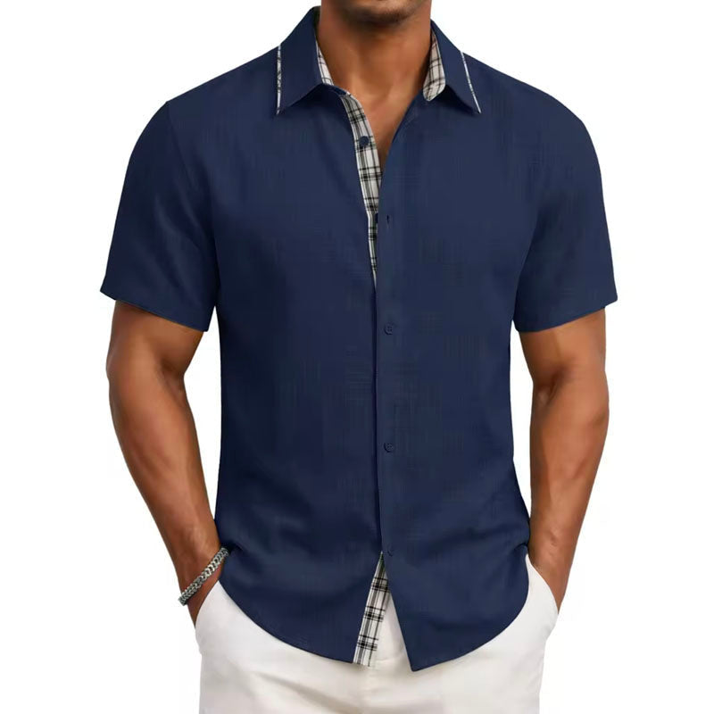 Edward | Men's Short Sleeve Shirt with Plaid Trim-MODAUTLET