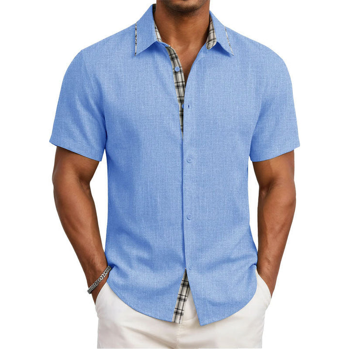 Edward | Men's Short Sleeve Shirt with Plaid Trim-MODAUTLET