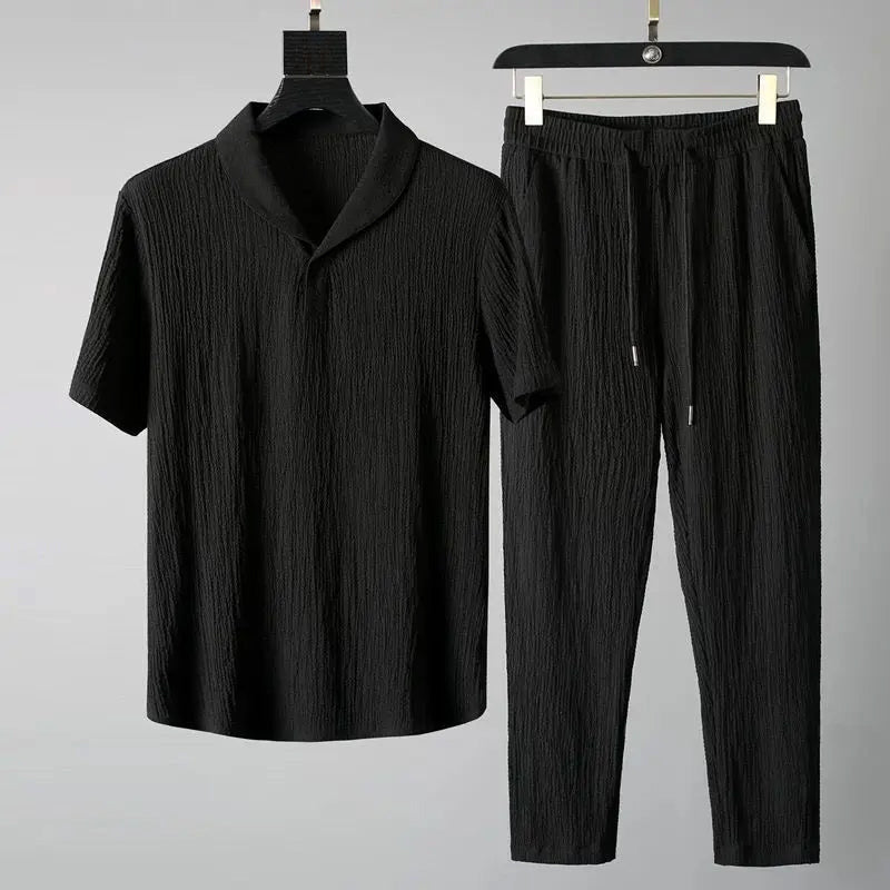 Edward | Men's Textured Short Sleeve Set-MODAUTLET