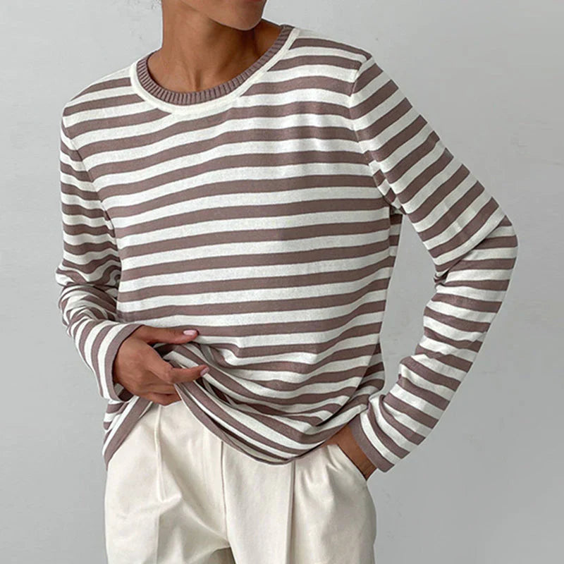 Women's Striped Long Sleeve Top-MODAUTLET
