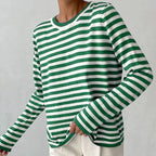 Women's Striped Long Sleeve Top Emerald Green