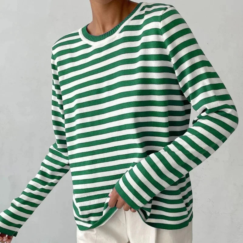 Women's Striped Long Sleeve Top Emerald Green