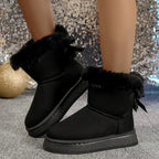 Women's Cozy & Stylish Bow Snow Boots – Elegant Winter Footwear Black