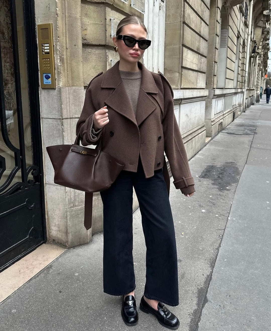 Elegant Cropped Belted Wool Coat