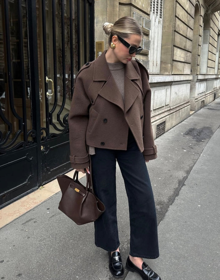 Elegant Cropped Belted Wool Coat