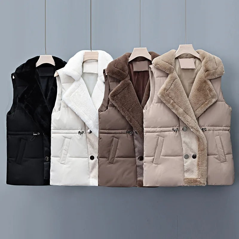 Elegant Layering Vest – Faux-Fur Collar Puffer