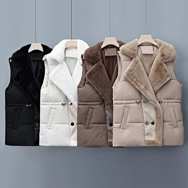 Elegant Layering Vest – Faux-Fur Collar Puffer