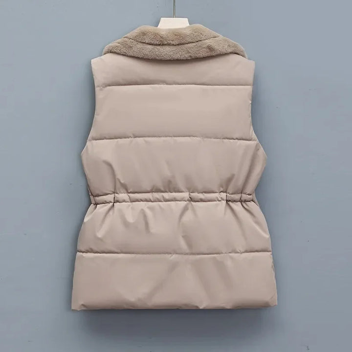 Elegant Layering Vest – Faux-Fur Collar Puffer