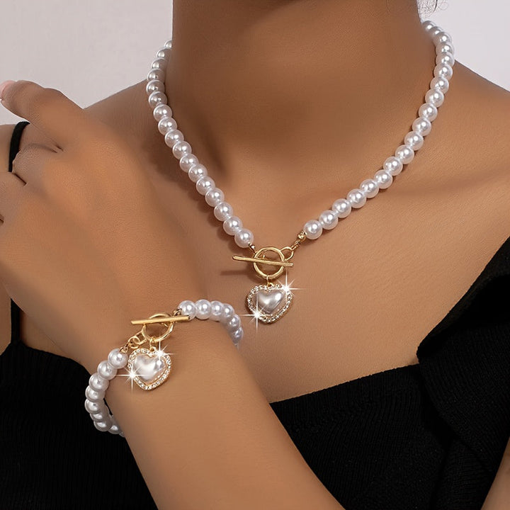 Elegant Pearl Jewelry Set White Diamond