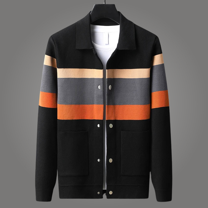 Elegant Soft Jacquard Knit Cardigan Black-Orange