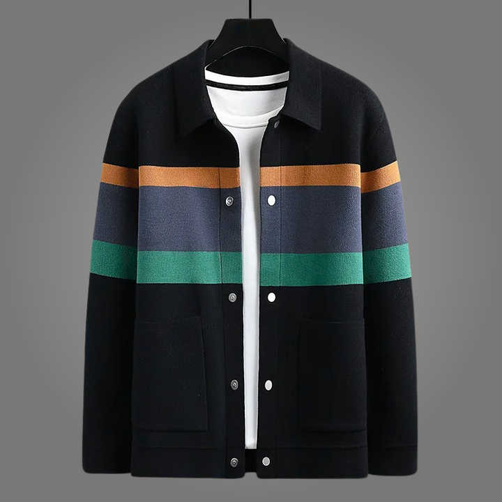 Elegant Soft Jacquard Knit Cardigan Black-Green