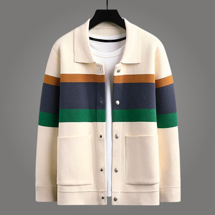 Elegant Soft Jacquard Knit Cardigan Beige
